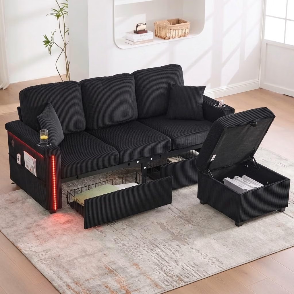 DHHU 194cm Canapé Convertible 3 Places avec LED