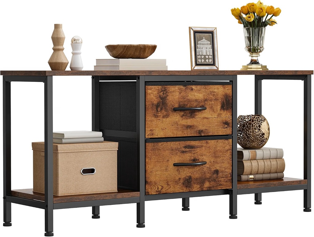 YITAHOME Meuble TV jusqu'à 47", Meuble TV avec 2 tiroirs en Tissu et 2 étagères Ouvertes, Commode 110 x 30 x 50 cm pour Salon