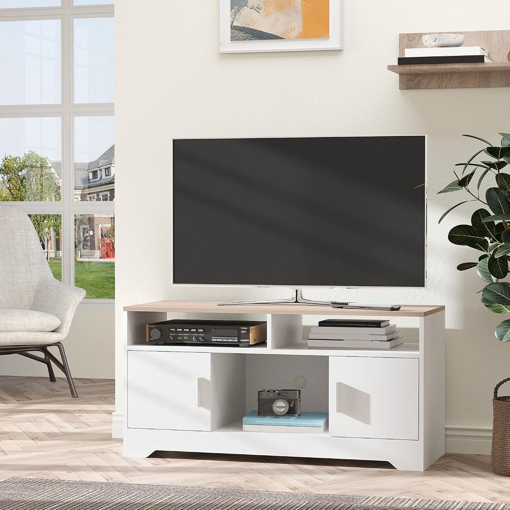 HOMCOM Meuble TV en Bois Grand Espace de Rangement 105 x 40 x 52 cm Blanc