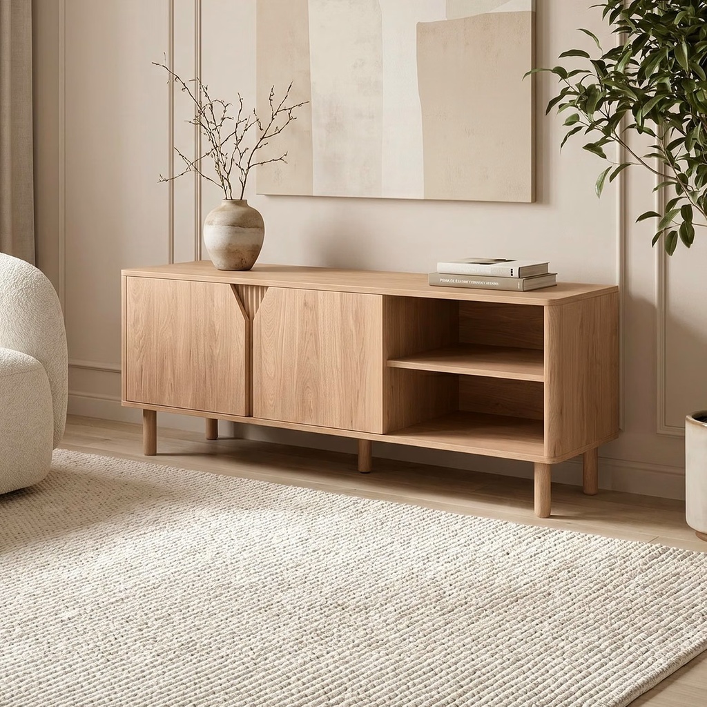 Meuble TV Scandinave SOAN 140 x 40 x 56 cm – Finition Chêne Bois Clair