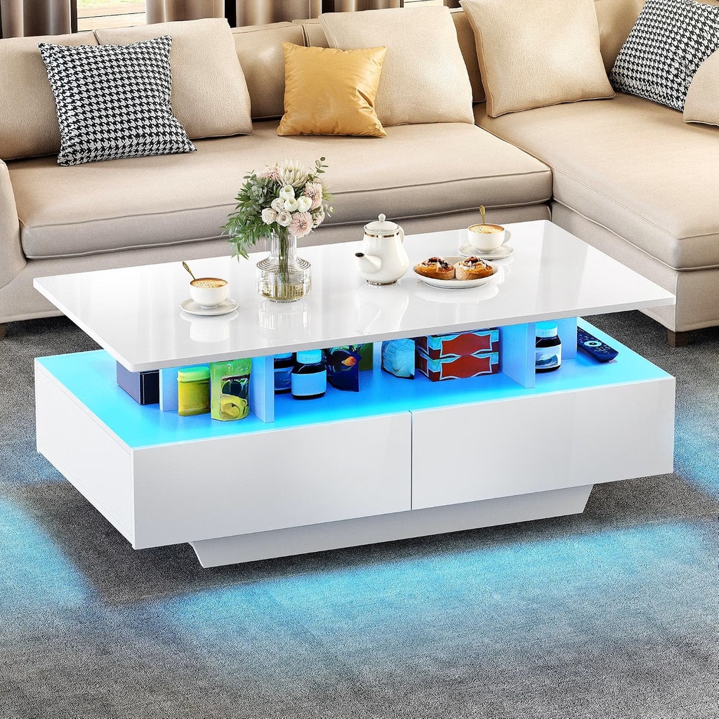 YITAHOME Table Basse Rectangulaire, Tables Basses à LED pour Salon, Haute Brillance Moderne