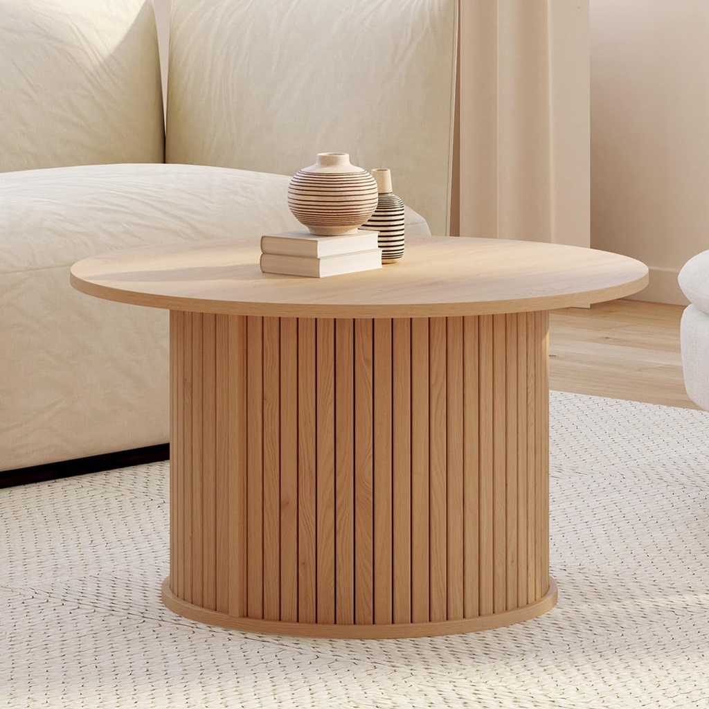 IDMarket - Table basse fixe JULIETTE ronde effet lattes